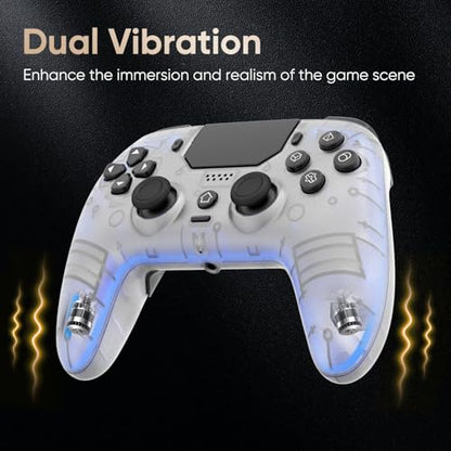 BETMI LED Wireless Controller for PS5, Pro/Slim/PC(Frosted White) | Hall Joysticks/Trigger, Marco Back Button, Turbo, Dual Vibration, 6-Axis, 3.5mm Jack, Built-in Mic/Speaker, for Steam Deck - color: Frosted White