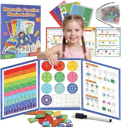 Montessori Magnetic Educational Puzzle for Kids Visual Learners, Practical Fractions Demonstration Book with Circles and Tiles for Home School and Classroom