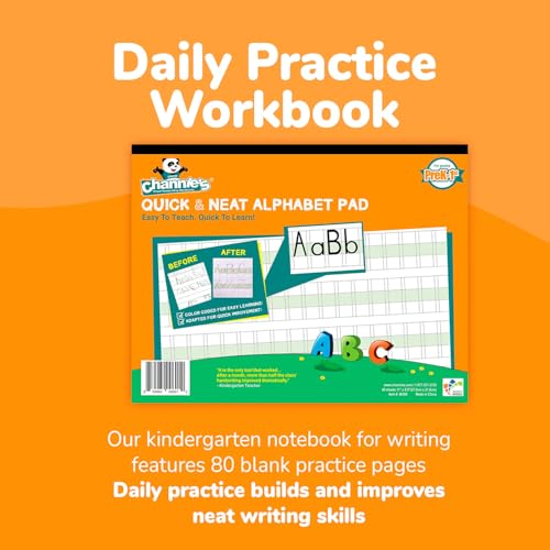 Channie’s Quick & Neat Alphabet Writing Pad, Practice Handwriting, 80 Pages Front & Back, 40 Sheets, Pre Kindergarten Books & First Grade Workbook, Homeschool Learning Supplies, Size 8.5” x 11” - style: Quick & Neat Alphabet Pad