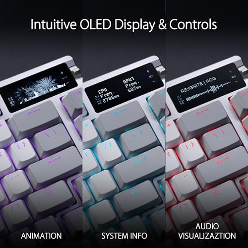 ASUS ROG Azoth Wireless Mechanical Gaming Keyboard – 75% TKL, Tri-Mode Connectivity, Hot Swappable Pre-lubed ROG NX Snow Linear Switches, PBT Keycaps, RGB, OLED Display, PC/Mac Support - White - color: White, size: Snow Linear, style: Azoth
