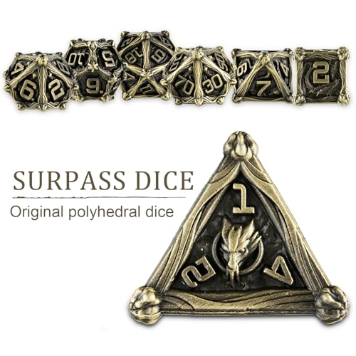 Surpass DND dice Set Metal dice 7-Piece Set Role Playing Polyhedral Dice Dungeons and Dragons Gifts (Ancient Turquoise) - color: Ancient Turquoise