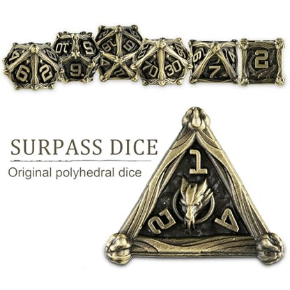 Surpass DND dice Set Metal dice 7-Piece Set Role Playing Polyhedral Dice Dungeons and Dragons Gifts (Ancient Turquoise) - color: Ancient Turquoise