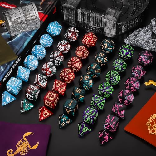 CiaraQ Polyhedral Dice Set - DND Role Playing Dice | Acrylic RPG Dice for Dungeons and Dragons MTG Table Games, Multicolor, 42pcs - color: Red/Green/Blue/Purple/Black/Red & Green