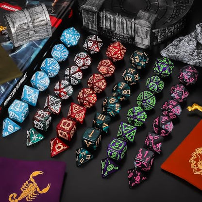 CiaraQ Polyhedral Dice Set - DND Role Playing Dice | Acrylic RPG Dice for Dungeons and Dragons MTG Table Games, Multicolor, 42pcs - color: Red/Green/Blue/Purple/Black/Red & Green