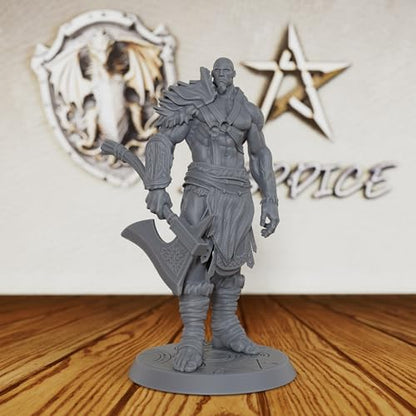 AUSPDICE Dungeons and Dragons Miniature 32mm for TTRPG - Barbarian AS407 | Unpainted DND Minis, Tabletop RPG Game Figurine, RPG Gift for Role Playing Gamers & Barbarian Lore Enthusiasts Axe Warrior