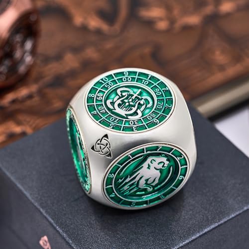 7-in-1 메탈 DND 주사위 스피너 큐브, 테이블 탑 RPG용 3D 릴리프, 던전 마스터 및 플레이어를 위한 선물 상자 (매트 그린) - color: Matter Green