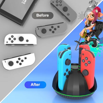 Switch Controller Charger for Nintendo Switch Joy Con,Charging Station for 4 Nintendo Joycons Controller with Led Indication,Joy Con Charging Dock Stand with USB Type C Charging Cable