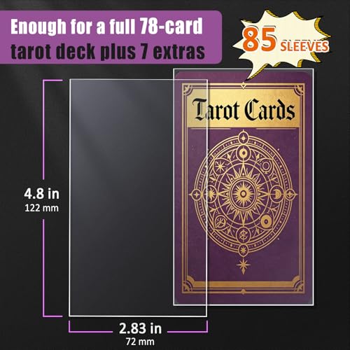 85 Pcs Tarot Card Sleeves 72 x 122mm, Clear Premium Protective Card Sleeves for Standard Tarot Decks (78 Cards + Extras)