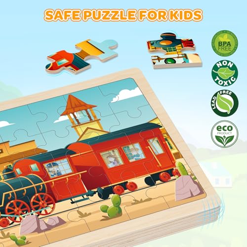 Puzzles for Kids Ages 4-6, 4 Packs 24 Pcs Wooden Jigsaw Puzzles for Toddlers Ages 2-4, Preschool Educational Vehicle Puzzle Toys Gifts for 3 4 5 6 Boys Girls - style: Vehicle