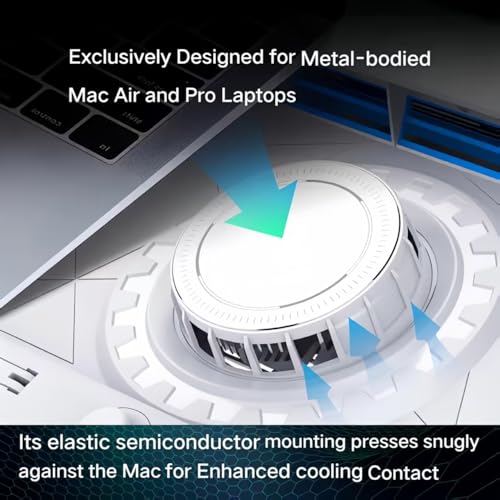 Laptop Cooling Pad for MacBook Air Pro 14 15 16 17 Inch, Semiconductor Cooler with Integrated Roller Fan, 5 Height Adjustment Ergonomic Design, Low Noise Quiet Operation for Mac Notebook - color: white