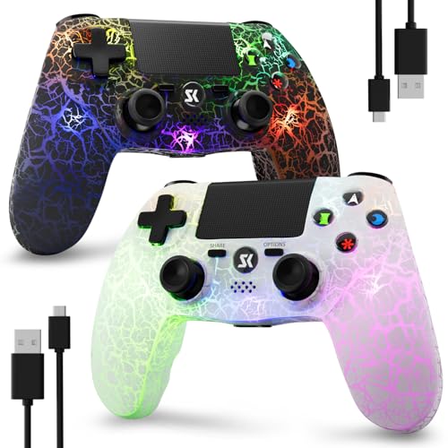 ISHAKO 2Pack Controller for PS4, Wireless Game Controller for PlayStation 4/PC Windows/PS3, Control 2Pack with Adjustable RGB Light/1000mAh Battery, Double Vibration- White & Black - color: Black & White