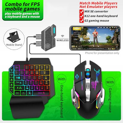 One Handed Gaming Keyboard and Mouse Combo, RGB Backlit 35 Keys Half Hand Gaming Keyboard and Mouse Set with Wrist Rest Support and Converter for PC