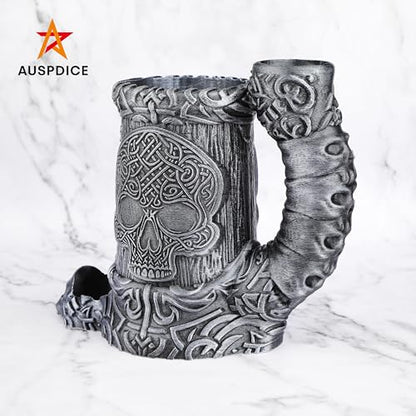 AUSPDICE DND Dice Rolling Tower, RPG Dice Storage for Tabletop Games | Hand-Painted Skull Dice Tower for Dungeons and Dragons –Gothic Dice Cup, Pen Holder, Drink Stand– (RF286B Skull Cup Silver) - color: Silver, style: RF286 Skull Cup