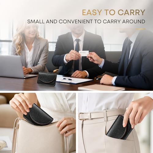 Business Card Holder，PU Leather Business Card Case for Purse，Pocket Travel Name Card Case Holder Wallet for Men Gift，Portable Magnetic Business Card Carrier Black - color: Black