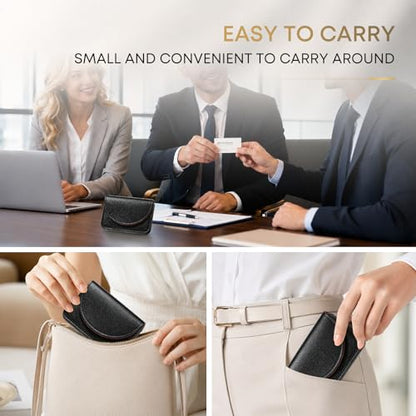 Business Card Holder，PU Leather Business Card Case for Purse，Pocket Travel Name Card Case Holder Wallet for Men Gift，Portable Magnetic Business Card Carrier Black - color: Black
