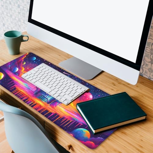 Skull Gaming Mouse Pad Colorful Neon Space Planet Star Rainbow Extended Mousepad Waterproof Stitched Edges Rubber Base Non-Slip Deskmap Computer Keyboard Mat 31.5"x11.8" - color: Skull, size: 31.5L x 31.5W inches