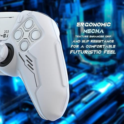 PlayVital Mecha Edition Silicone Cover Compatible with ps5 Controller with 2 Joystick Caps and 6 Stickers, Shockproof Non-Slip Grip Protector Accessories, Fits for ps5 Charging Station - White - color: White