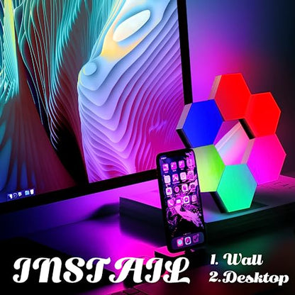 ODISTAR Hexagon Wall Light Panels (8 Pack)- Smart APP RGB Hexagonal LED Modular Lights with Remote Control,Music Sync Features for Gaming Rooms,Living Rooms, Bedrooms, DIY Enthusiasts and Gift Options - color: 8-Pack APP Control