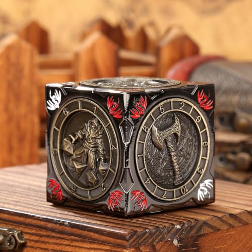 DND Spinner Dice, 7-in-1 Metal Dice Set, 3D Relief Design, DND Polyhedral Rotating Game Dice, D&D Gifts with Dragon Logo Gift Box, RPG, Role Playing Board Game Accessories, Black - color: Gold + Dark Grey