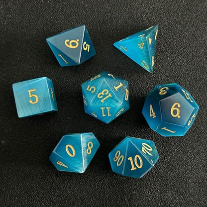 RULE DICE Gemstone DND Dice, Dungeons and Dragons Dice Set 7PCS Polyhedral Gem Stone Dice Set D4 D6 D8 D10 D% D12 D20, RPG Dice D&D Accessories Dice Gift(Light Blue Cat's Eye) - color: A-light Blue Cat Eye