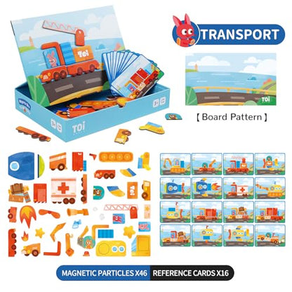 Toi Kids Magnet Toys Magnetic Jigsaw Puzzle Boxes with Game Board for Kids Ages 3-8, Preschool Tabletop Toy for Toddlers, Portable Travel Game, Vehicle - style: Vehicle