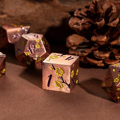 UDIXI Metal DND Dice Set, 7PCS Metal Polyhedral Dice Set Copper for D&D RPG | Yellow Flower, Metal Case Packaging, Heavy Metal Dice, D&D Gift, for Dungeons and Dragons Role Playing Games Tabletop Games - color: Copper-purple