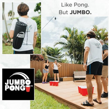 Jumbo Pong - Giant Yard Pong Outdoor Games Yard Games Lawn, Beach, Camping, Tailgating or Backyard - Durable Giant Cups with Indoor/Outdoor Ball and Pump Included