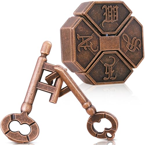 2 Pcs Metal Brain Teaser Puzzle for Adult Teen,Compass Box Key Lock | 3D Logic Puzzle Set, Iq Education Challenge Toy, Unlock Interlocking Puzzle Gift, Brain Puzzles for Family Classroom - style: Compass Box Key Lock