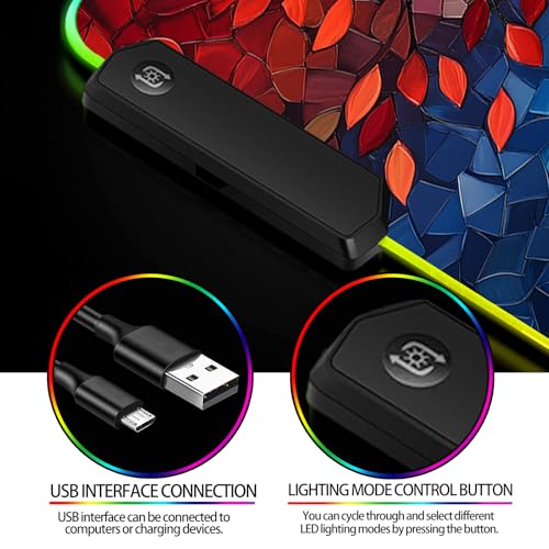 RGB Fantasy Tree of Life Gaming Desk Mat, Computer Keyboard Large Extended Long Abstract LED Mouse Pad for Office and Home, XL (W04) - color: Rgb-w04