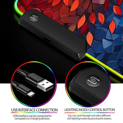 RGB Fantasy Tree of Life Gaming Desk Mat, Computer Keyboard Large Extended Long Abstract LED Mouse Pad for Office and Home, XL (W04) - color: Rgb-w04