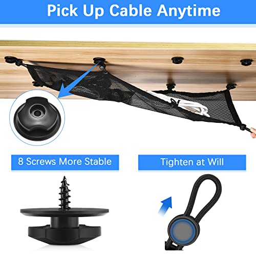 Cable Management Net Under Desk Kit,Privacy Mesh Cable Manager Flexible Under Desk Wire Net Large Capacity Cord Organizer Net for Office,Standing Desk, Home, 26 X 10 Inches