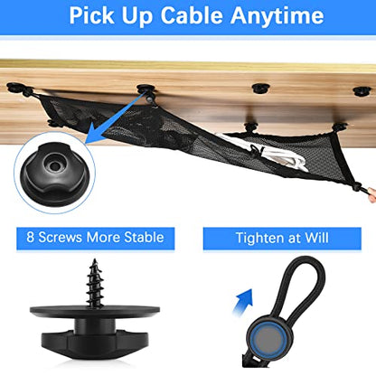 Cable Management Net Under Desk Kit,Privacy Mesh Cable Manager Flexible Under Desk Wire Net Large Capacity Cord Organizer Net for Office,Standing Desk, Home, 26 X 10 Inches