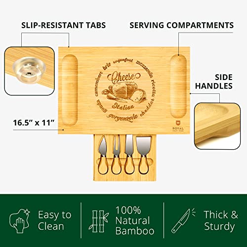 ROYAL CRAFT WOOD Premium Bamboo Charcuterie Board Set - Cheese Platter & Serving Tray & Serving Utensils - Perfect Housewarming Gift, Wedding, Bridal Shower Gift - Ideal for Entertaining and New Home - style: 1-3 Guests