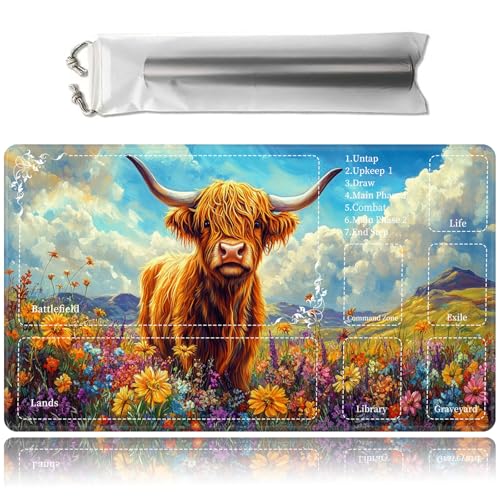MTG Playmat with Play Zones & Storage Bag | 24 x 14 Inch Non Slip Rubber Game Mat for TCG Board Games,Dual Use Smooth Mouse Pad-Black-Robed Skull Crow - color: Black-robed Skull Crow, size: With Zones