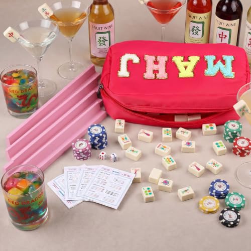 Soulchen Mini American Mahjong Tile Set Include 160 0.8 Inch Mahjong Tiles 2 Dice 4 Wooden Rulers 1 Accessory Bag 4 Beginner Rule Cards(Cocktail) - style: Cocktail