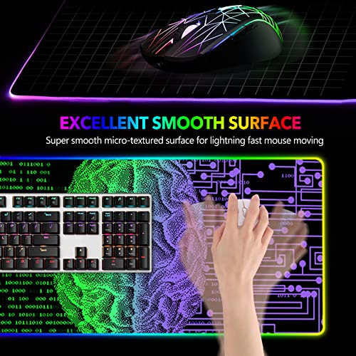 AIMSA Large Gaming Mouse Pad RGB, Keyboard Led Mousepad Extended 35.4 x 15.8 inch Non-Slip Rubber Base with 14 Lighting Modes, Big Desk Mat Waterproof, Technology Brain - color: Technology Brain