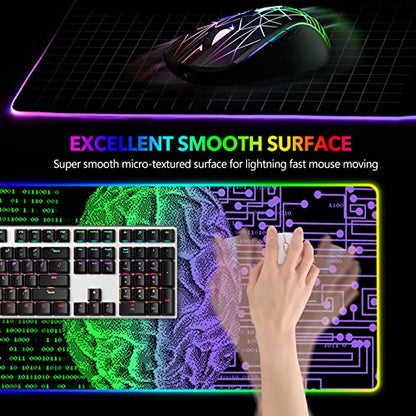 AIMSA Large Gaming Mouse Pad RGB, Keyboard Led Mousepad Extended 35.4 x 15.8 inch Non-Slip Rubber Base with 14 Lighting Modes, Big Desk Mat Waterproof, Technology Brain - color: Technology Brain