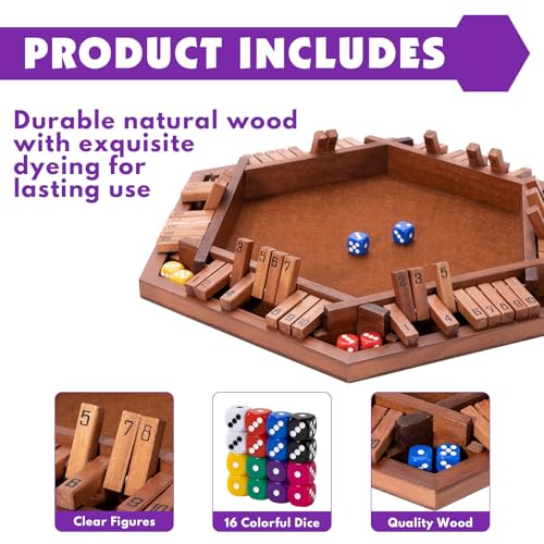 MNYUN Shut The Box Premium Wooden Dice Game - Handcrafted Board Game 2-6 Players, Educational Math Learning Games for Kids Adults, Classic Pub Games Family Party Gift Set - size: 15.7 inches