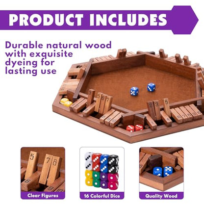 MNYUN Shut The Box Premium Wooden Dice Game - Handcrafted Board Game 2-6 Players, Educational Math Learning Games for Kids Adults, Classic Pub Games Family Party Gift Set - size: 15.7 inches