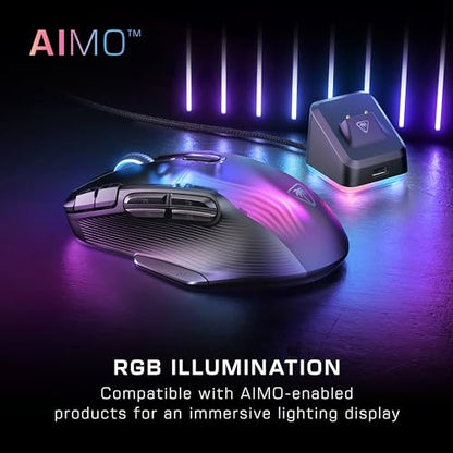 Turtle Beach Kone XP Air Wireless RGB Gaming Mouse for PC | 19K DPI Sensor, Rechargeable 100-Hr Battery, Charging Dock, 29 Programmable Inputs, Ergonomic, Bluetooth, 4D Wheel, Black - color: Black