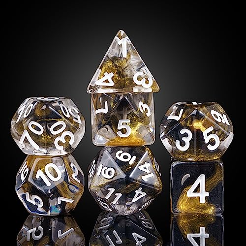 DND Dice Set Gold Magma Polyhedral Dice Set for D&D Tabletop Games | Leather Storage Bag, DM Gift, for Dungeons and Dragons Role Playing Games - color: Gold Mix Black