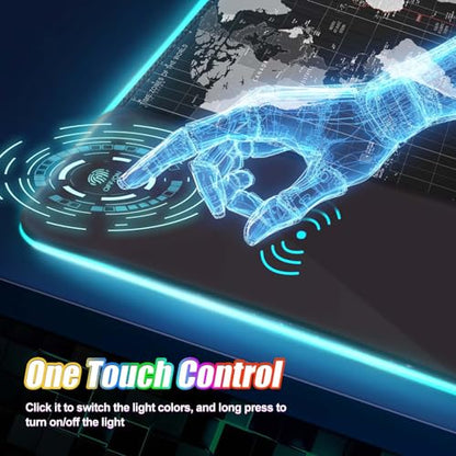 ToLuLu Wireless Charging RGB Gaming Mouse Pad, 15W Mouse Mat w/ 30W Charger | 14 Light Modes LED Large Mousepad with Wrist Support, Non-Slip Rubber Base Desk Mat Computer PC Keyboard Pad World Map - color: World Map