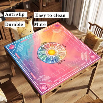 Pittera Mahjong mat for Table/31.5inch/American Mahjong Table Cloth with Rules mats withDrawstring Bag, Noise ReductionAnti-Slip Game mat for Table, forMahiona/PokerBoard Games/Card Games/Dominoes - color: Gradual Rainbow