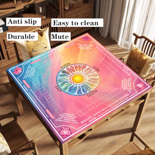 Pittera Mahjong mat for Table/31.5inch/American Mahjong Table Cloth with Rules mats withDrawstring Bag, Noise ReductionAnti-Slip Game mat for Table, forMahiona/PokerBoard Games/Card Games/Dominoes - color: Gradual Rainbow