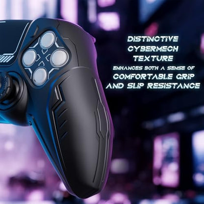 PlayVital Silicone Skin Set for PS5 Controller - Charging Dock Compatible, Full Protection Case with Futuristic CyberMech Design, Soft Cover with Thumb Grips & Stickers - Black - color: Black
