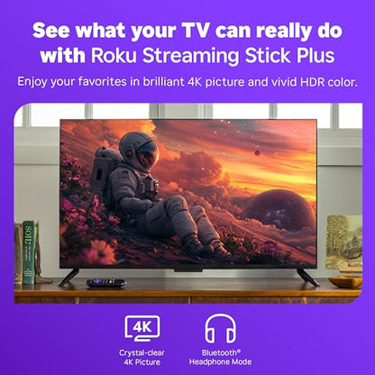 Roku Streaming Stick Plus with Voice Remote - 4K & HDR10+ | 4K & HDR Streaming Device for TV with Roku Voice Remote - Free & Live Local News, Sports - style: 4K
