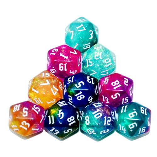 SmartDealsPro 10-Pack 20 Sided Dice D20 Polyhedral Dice for DND RPG MTG Table Game (Sparkly Glitter) - color: Sparkly Glitter