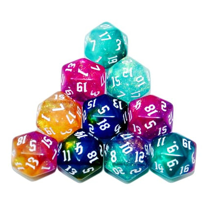 SmartDealsPro 10-Pack 20 Sided Dice D20 Polyhedral Dice for DND RPG MTG Table Game (Sparkly Glitter) - color: Sparkly Glitter