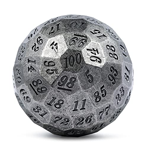 DNDND Iron D100 Metal Dice Set Single 50mm 100 Sided Die with Metal Case and Velvet Pouch for Table Game Dungeons and Dragons (Iron with Black Number) - color: Iron With Black Number