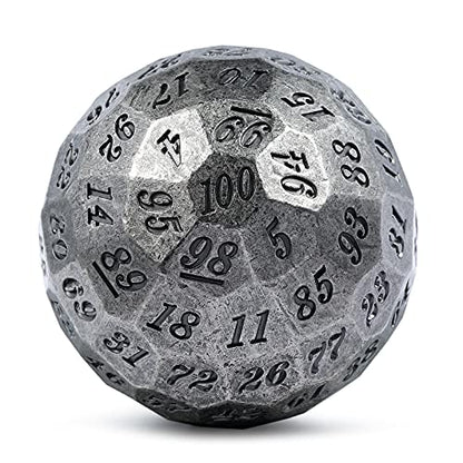 DNDND Iron D100 Metal Dice Set Single 50mm 100 Sided Die with Metal Case and Velvet Pouch for Table Game Dungeons and Dragons (Iron with Black Number) - color: Iron With Black Number